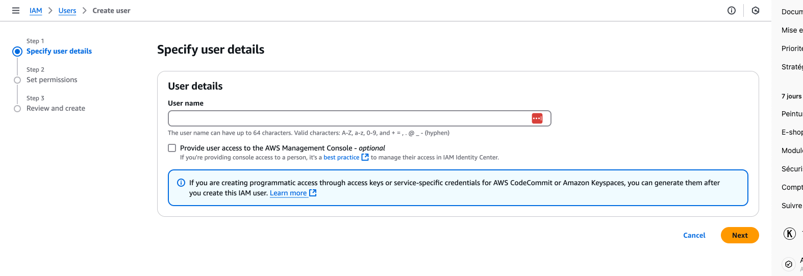 AWS : create a IAM user