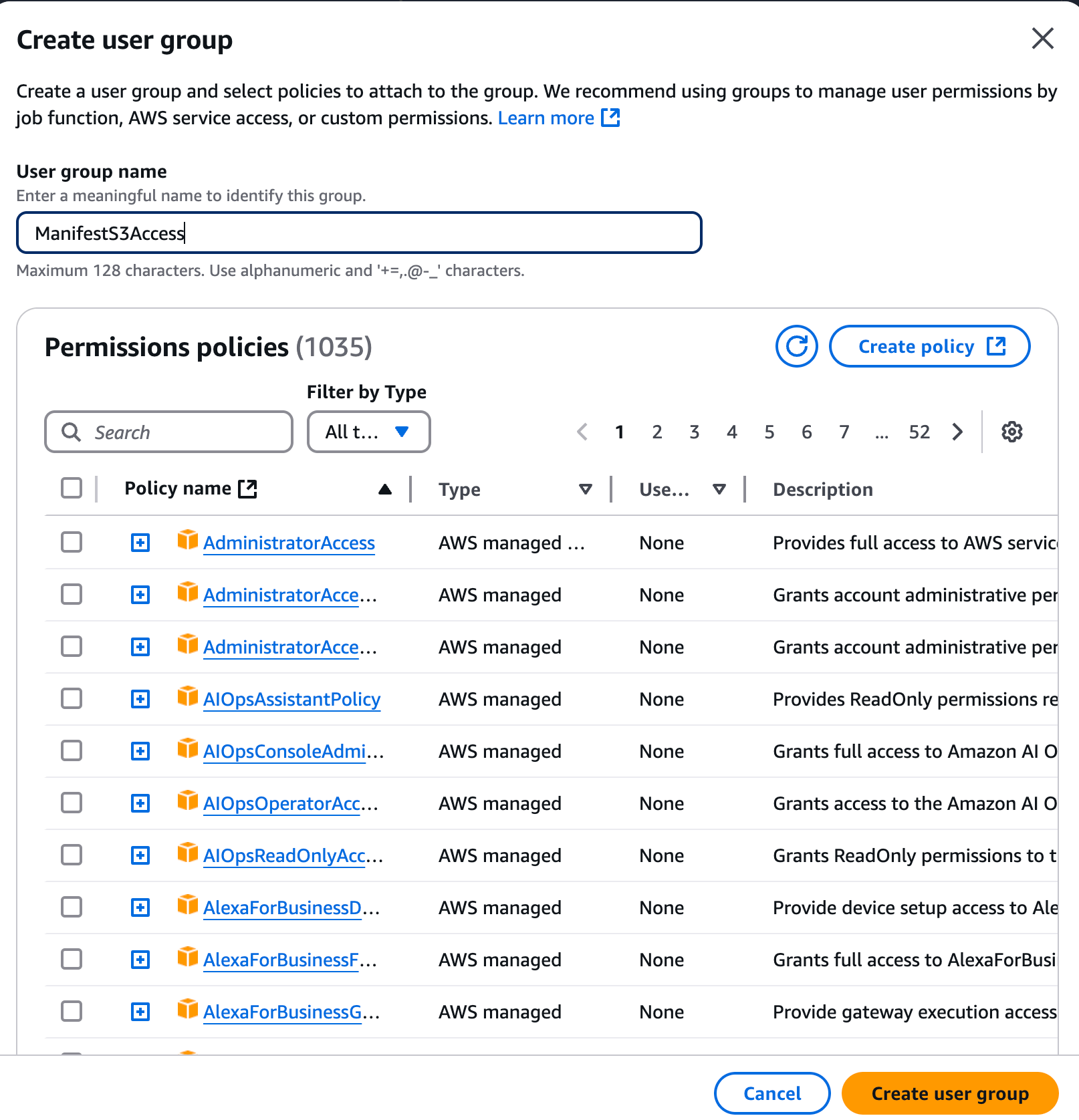 AWS : create a user group