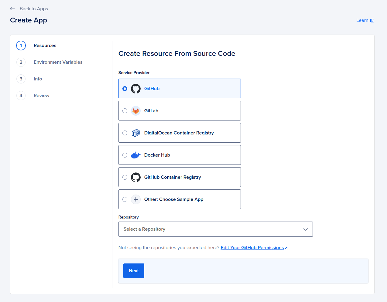 DigitalOcean source selection