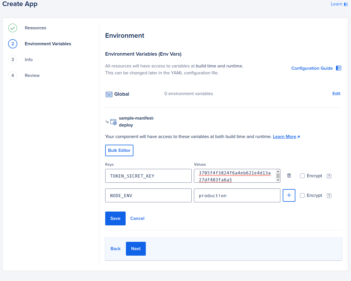 DigitalOcean environment variable settings