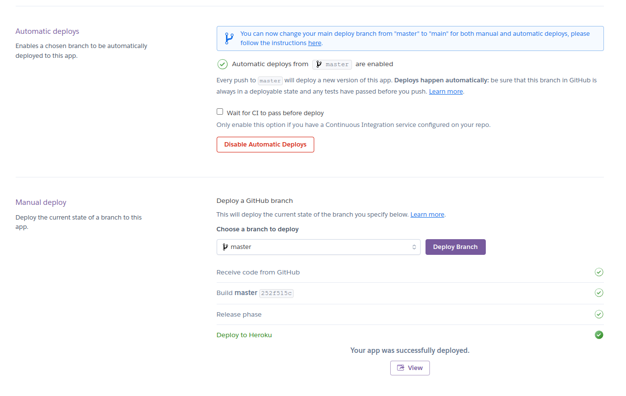 Heroku setup source and automatic deploys