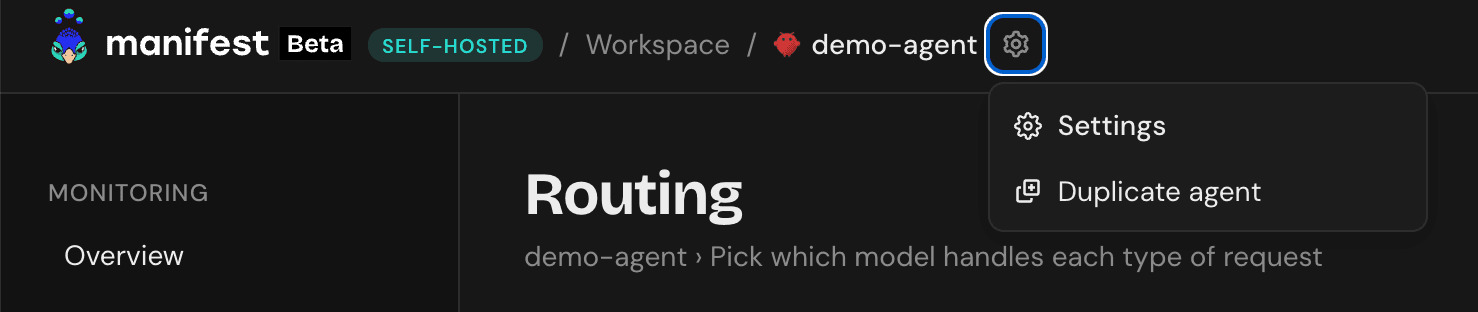 Duplicate agent menu in the Manifest dashboard