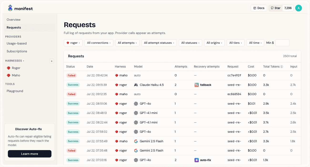 Manifest dashboard preview